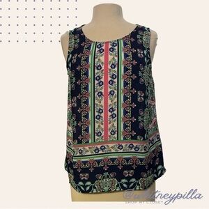3/$20 Anne Carson Sleeveless Blouse Floral Paisley Pink, Blue, green button back